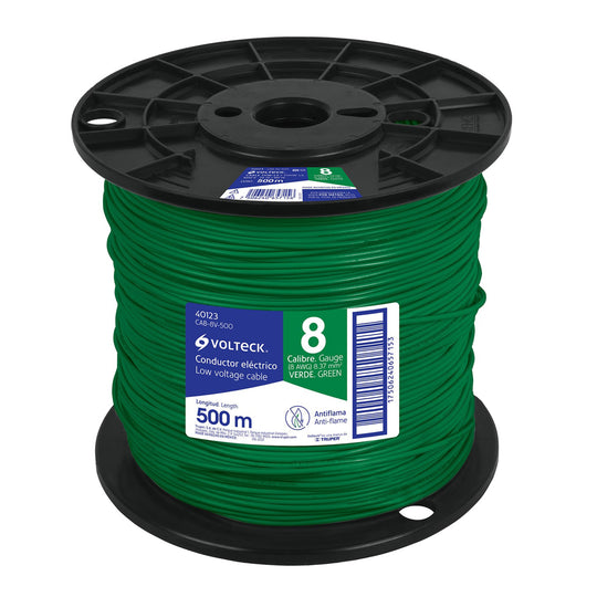 CAB-8V-500 Metro de cable THHW-LS 8 AWG verde en carrete de 500 m