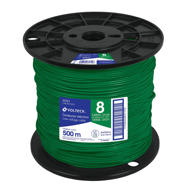 CAB-8V-500 Metro de cable THHW-LS 8 AWG verde en carrete de 500 m