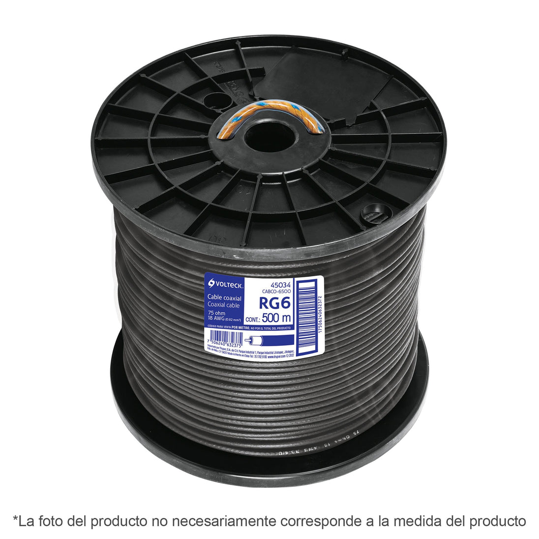 CABCO-6300 Metro de cable coaxial RG6 en carrete de 305 m, VOLTECK