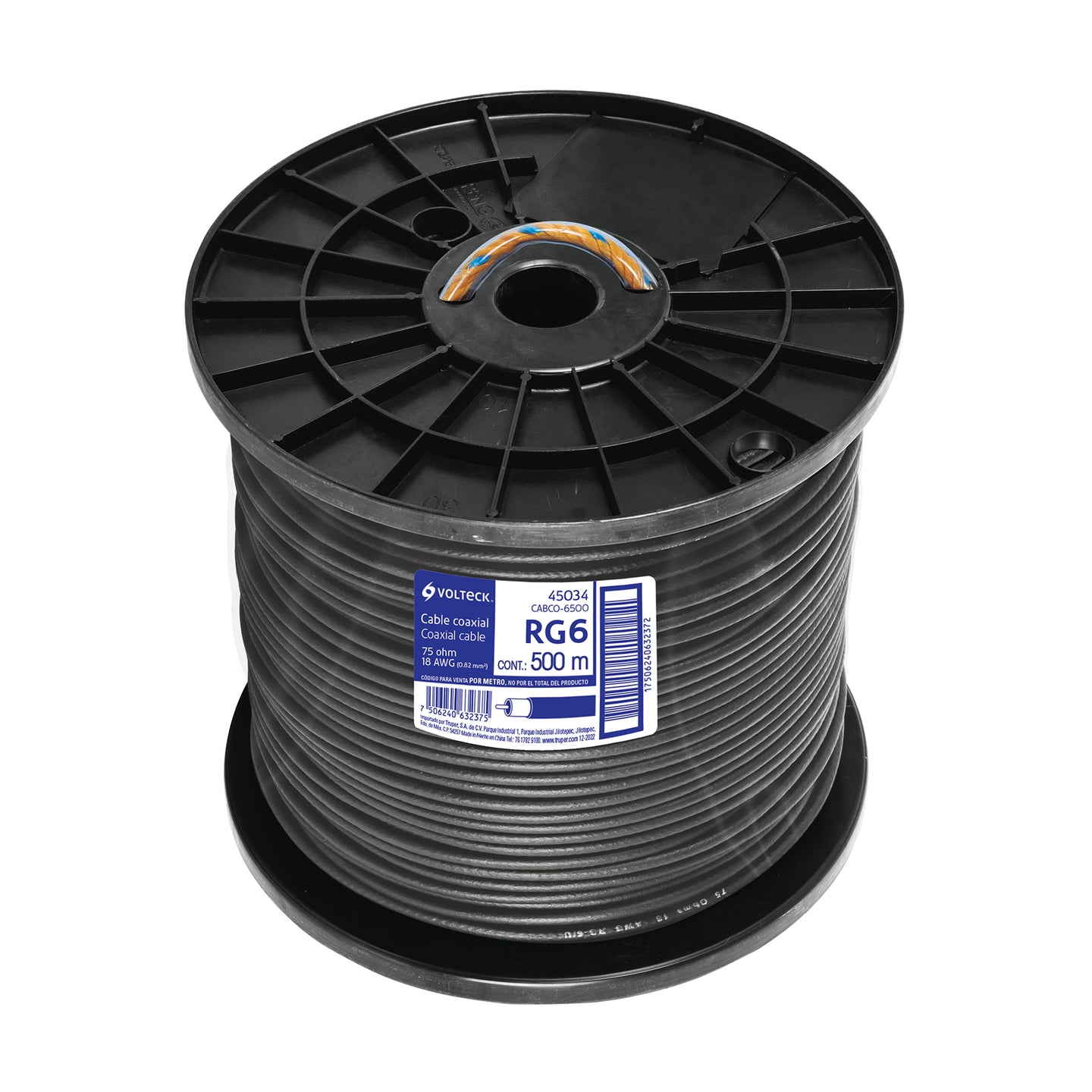 CABCO-6500 Metro de cable coaxial RG6 en carrete de 500 m, VOLTECK