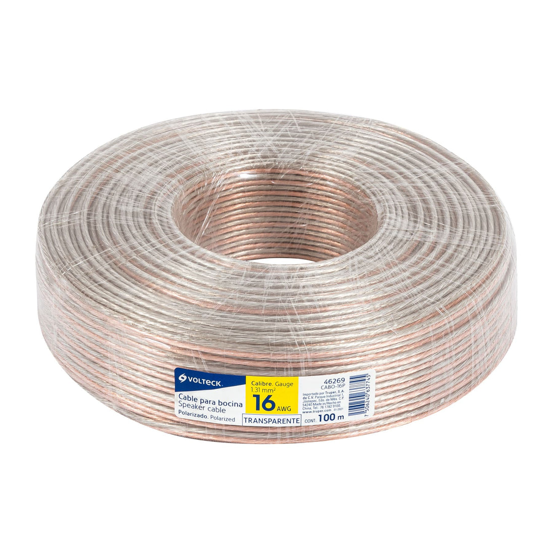 CABO-16P Rollo de 100 m cable polarizado transparente p/bocina 16 AWG