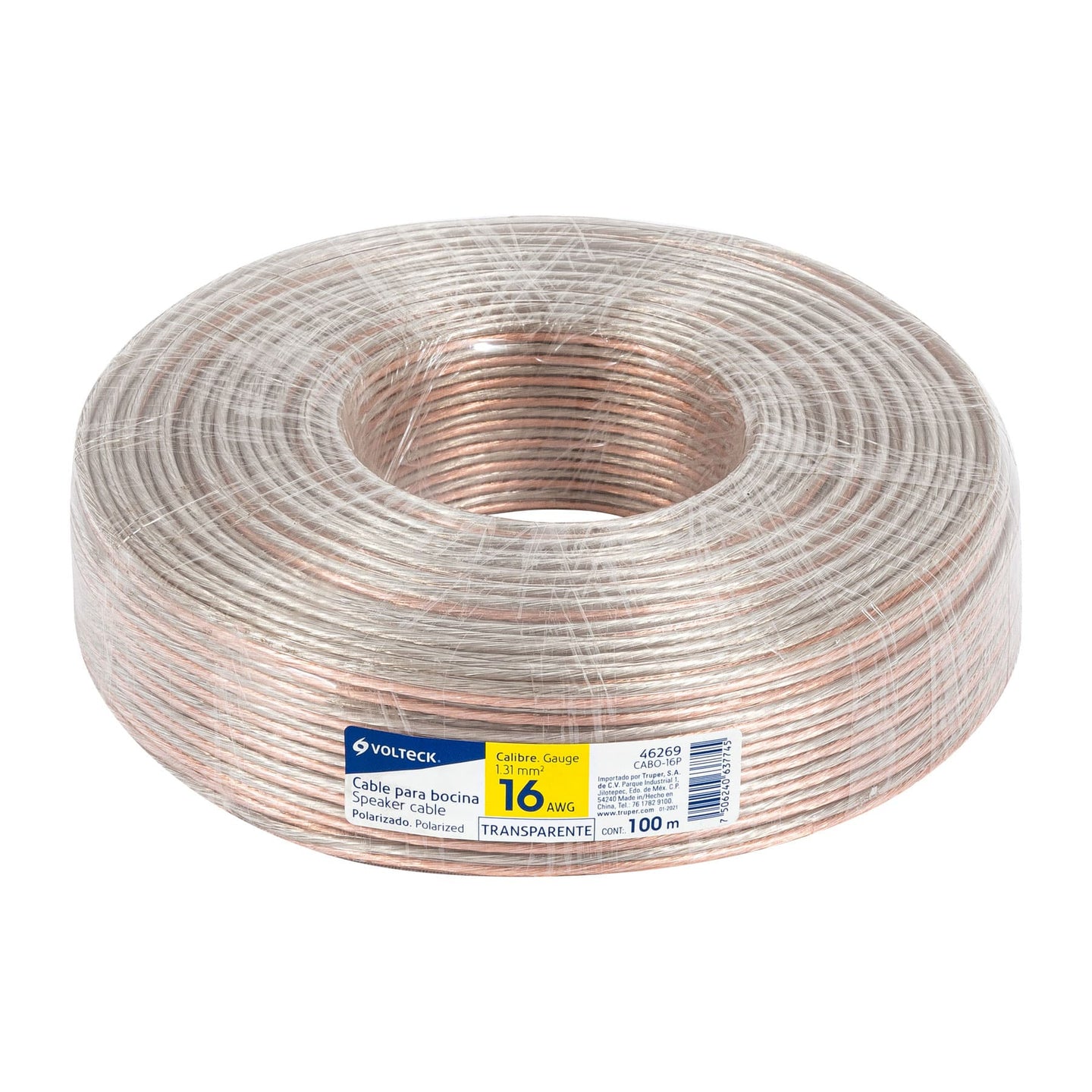 CABO-16P Rollo de 100 m cable polarizado transparente p/bocina 16 AWG