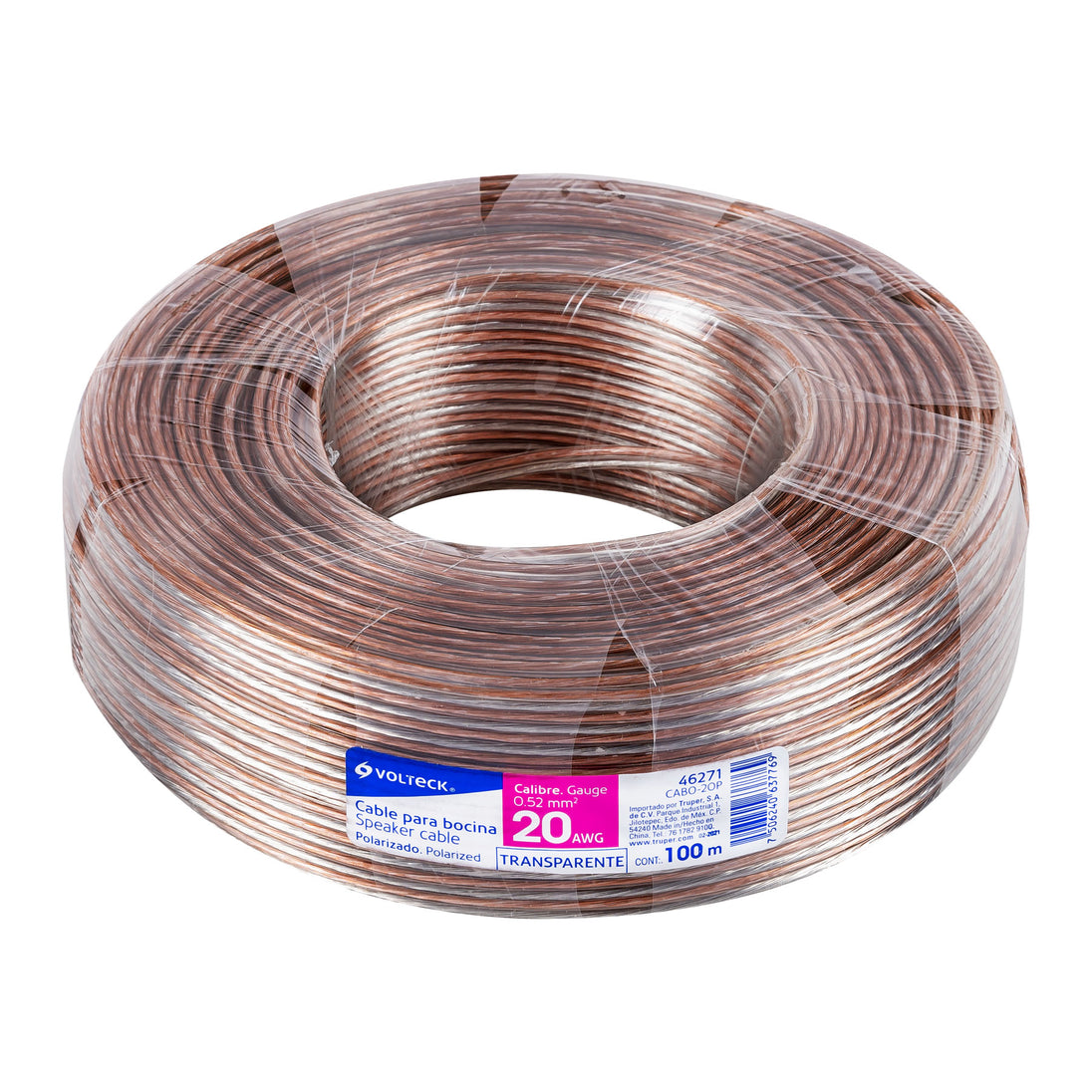 CABO-20P Rollo de 100 m cable polarizado transparente p/bocina 20 AWG