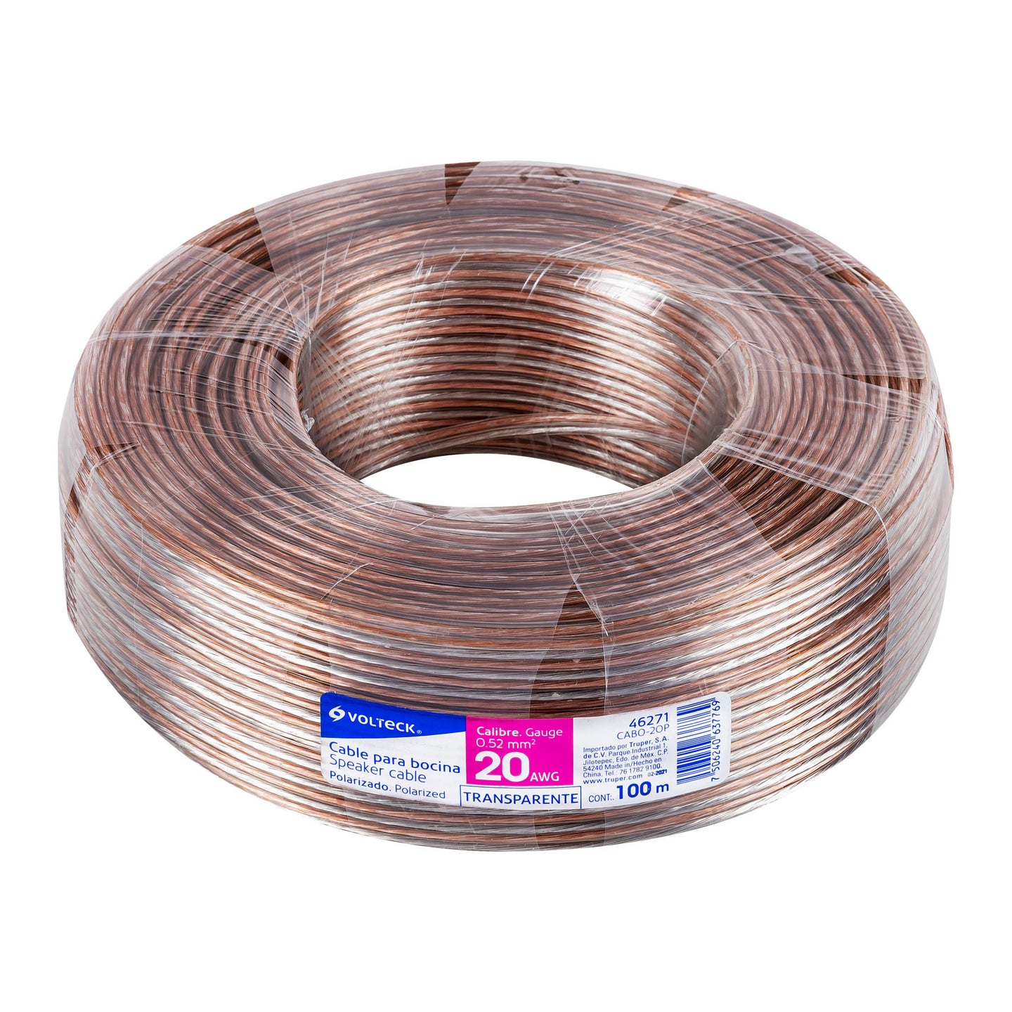 CABO-20P Rollo de 100 m cable polarizado transparente p/bocina 20 AWG