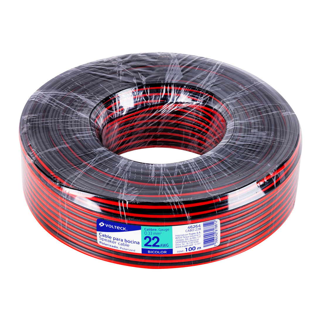 CABO-22B Rollo de 100 m de cable polarizado bicolor p/bocina 22 AWG