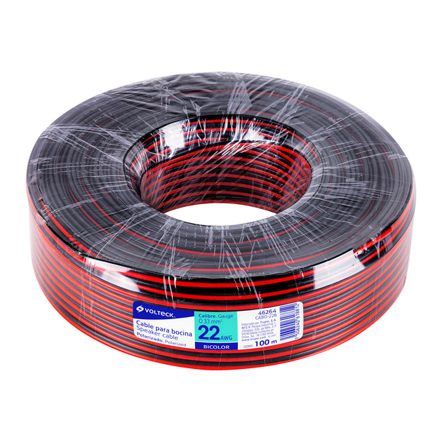 CABO-22B Rollo de 100 m de cable polarizado bicolor p/bocina 22 AWG