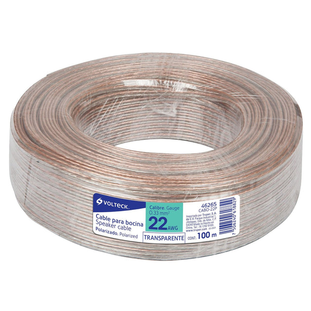 CABO-22P Rollo de 100 m cable polarizado transparente p/bocina 22 AWG