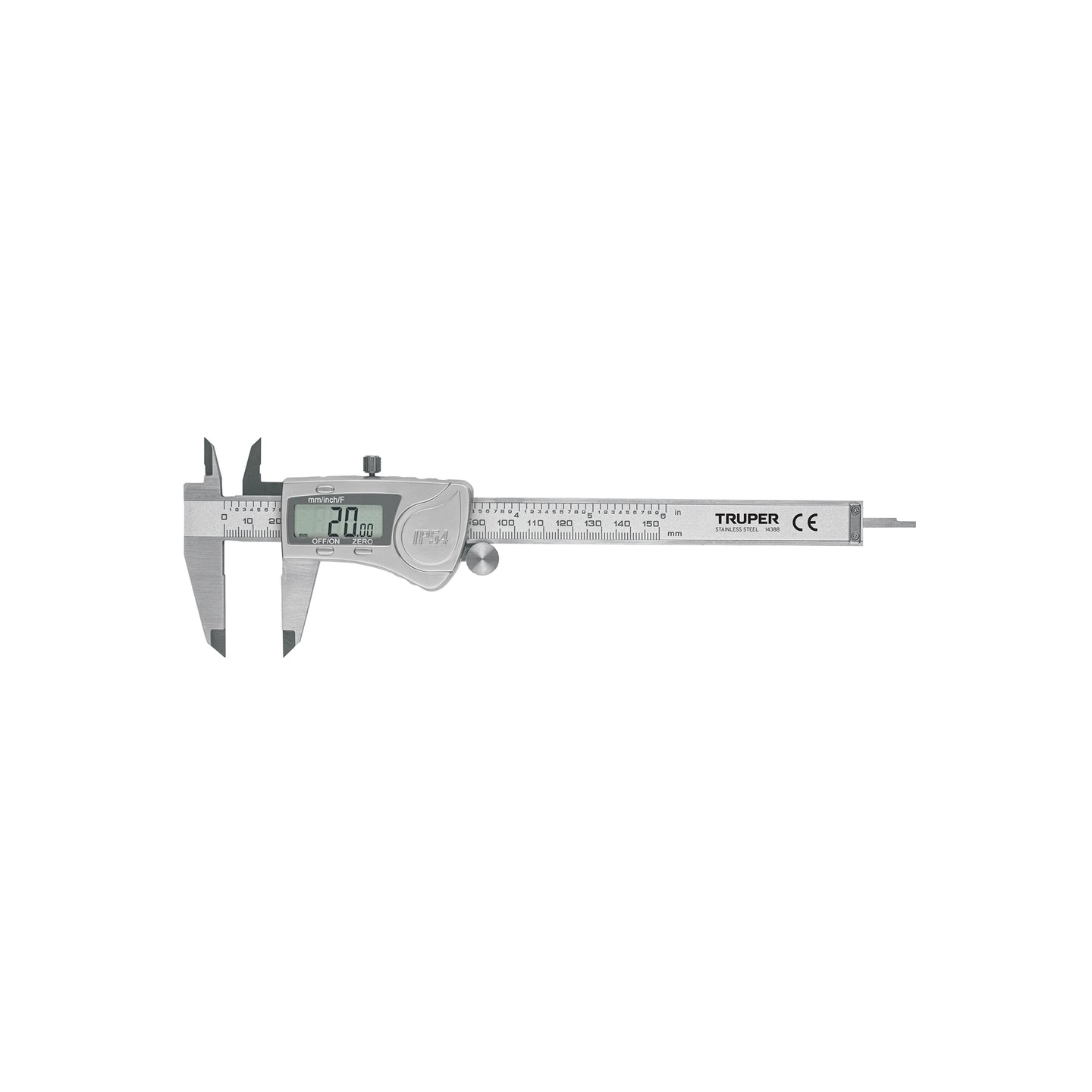 CALDI-6MP Calibrador vernier digital 6", acero inox, std y mm, TRUPER