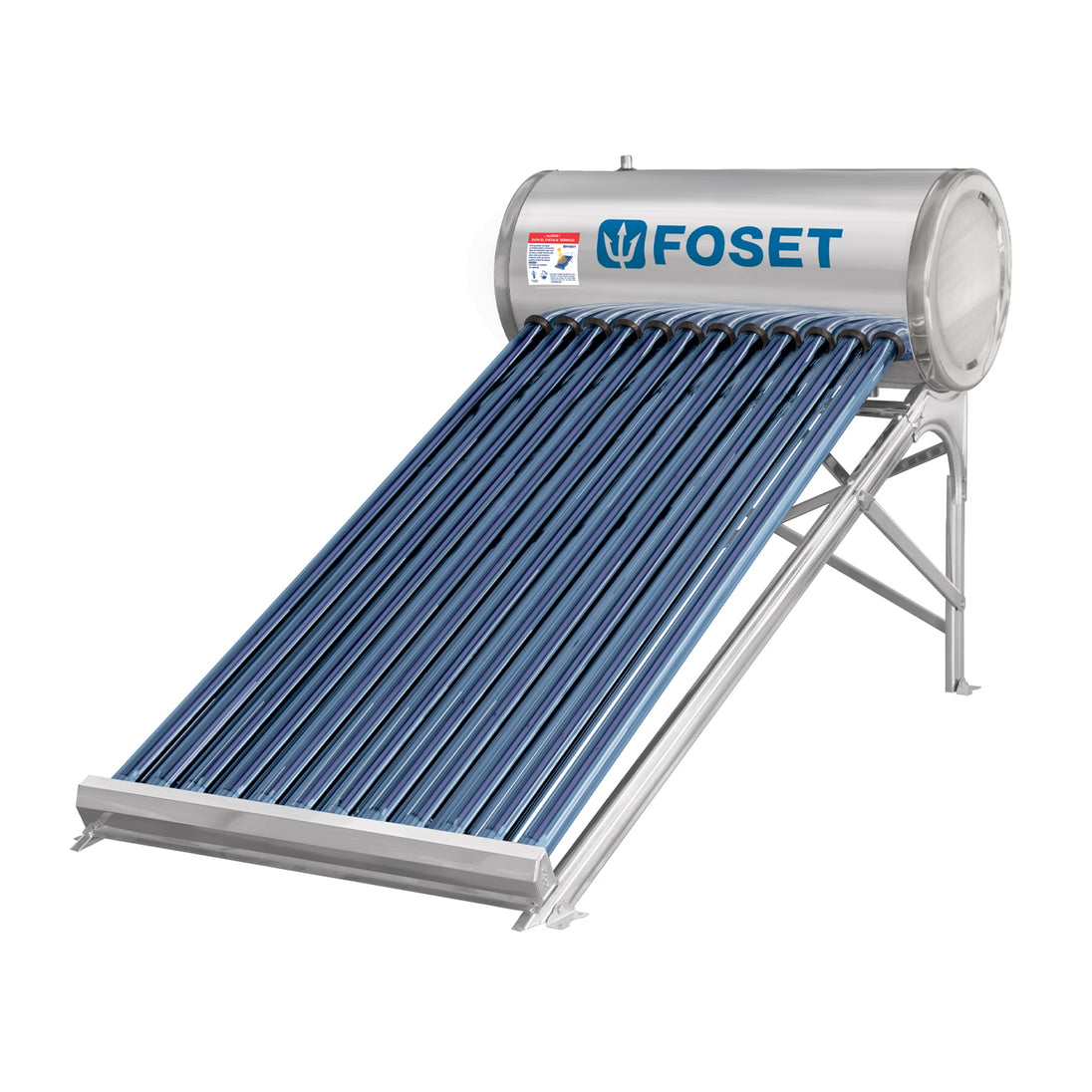 CALE-12S Calentador solar de agua, 12 tubos, 150L, 4 personas, FOSET