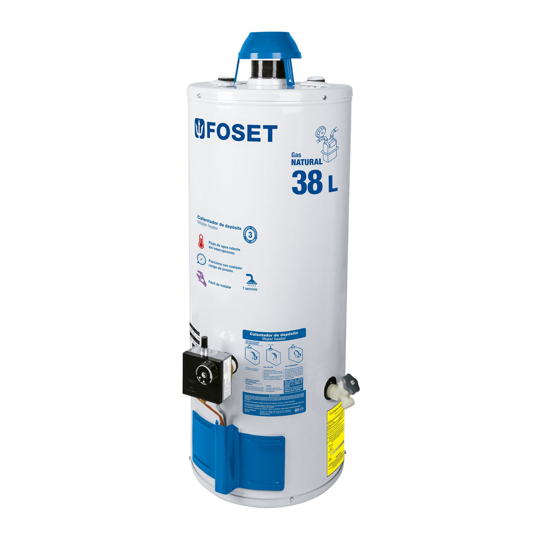 CALE-38D-N Calentador de depósito, 38L, 1 servicio, gas natural, FOSET
