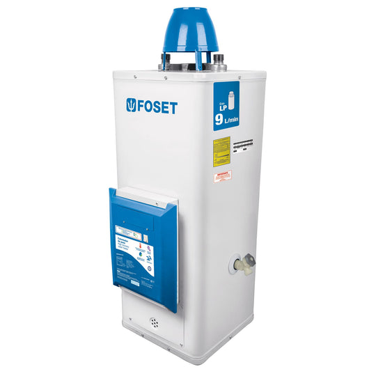 CALE-9P-E Calentador de paso, electrónico,9L, 2 servicios,gas LP FOSET