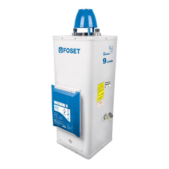 CALE-9P-EN Calentador de paso, electrónico, 9L, 2 serv, gas nat, FOSET
