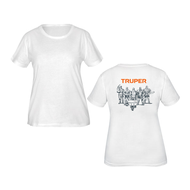 CAM-BLA-30D Playera cuello redondo para mujer, blanca, G, Truper