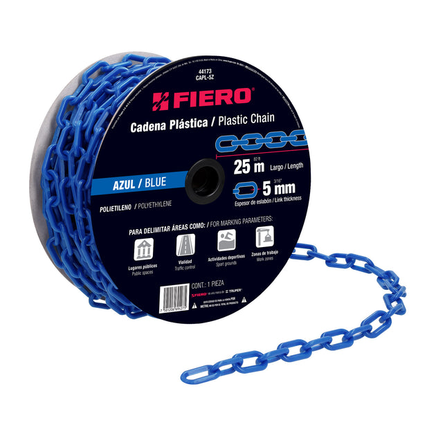 CAPL-5Z Metro de cadena de 5 mm de plástico azul, carrete de 25 m