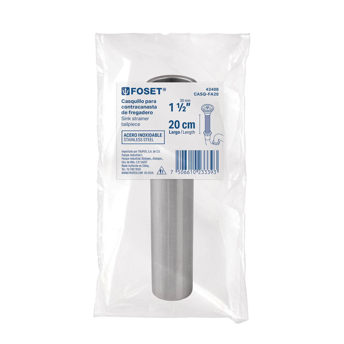 Alargador Desagüe Foset CASQ-FA20 Acero Inox 20cm 1-1/2"