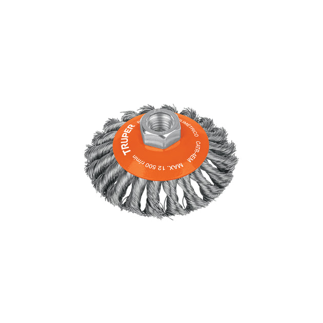 CATR-4EMR Carda tipo cónico 4" alambre trenzado, multi-rosca, TRUPER