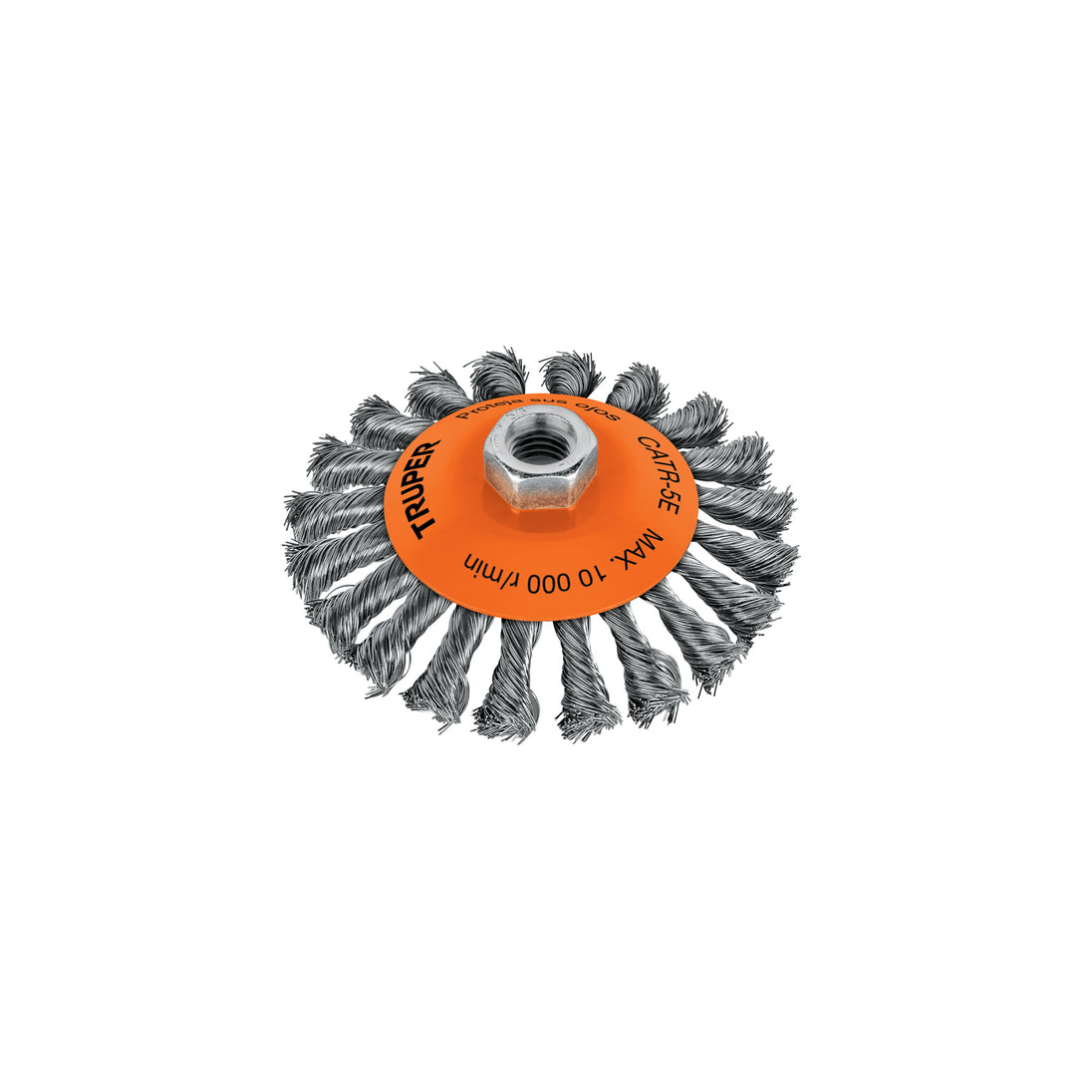 CATR-5E Carda tipo cónico 5" alambre trenzado, eje 5/8"-11, Truper