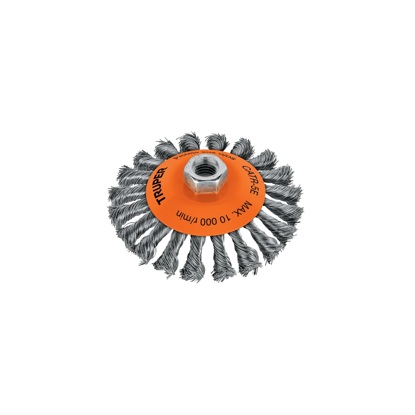 CATR-5E Carda tipo cónico 5" alambre trenzado, eje 5/8"-11, Truper