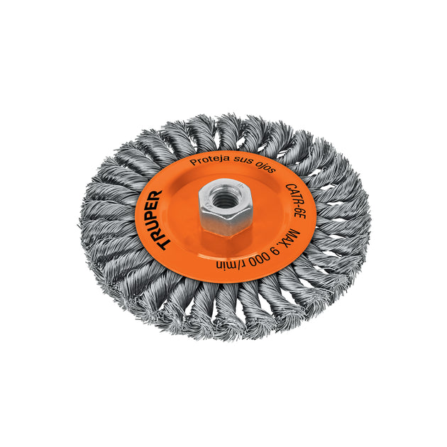 CATR-6E Carda circular 6" alambre trenzado, eje 5/8"-11, Truper