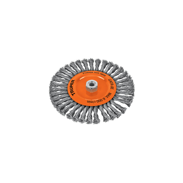 CATR-8E Carda circular 8" alambre trenzado, eje 5/8"-11, Truper