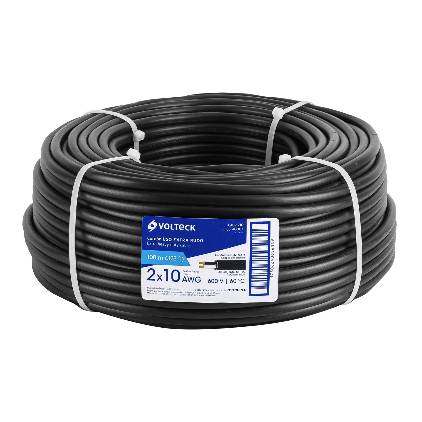 CAUR-210 Metro de cable uso extra rudo 2 x 10 AWG en rollo de 100 m
