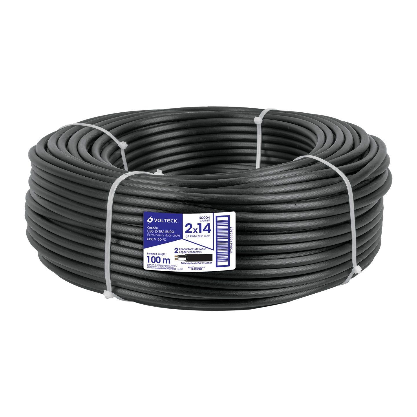 CAUR-214 Metro de cable uso extra rudo 2 x 14 AWG en rollo de 100 m