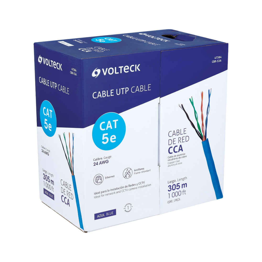 CBR-53A Metro de cable UTP CAT5E, Bobina de 305m, azul, VOLTECK