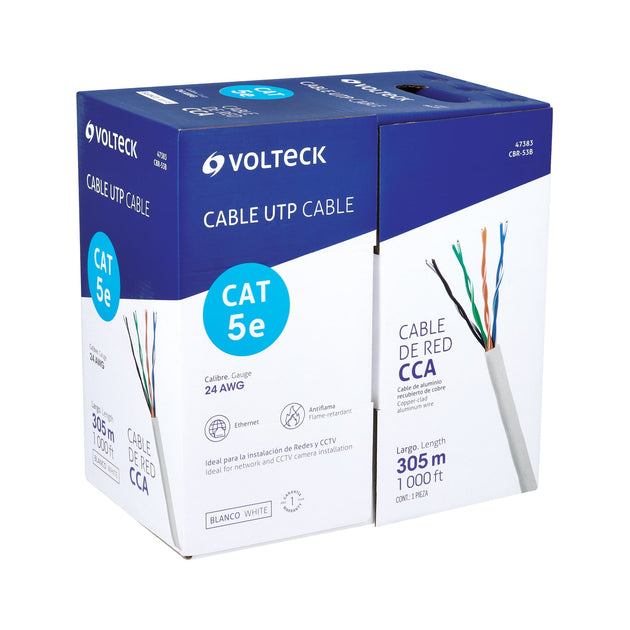 CBR-53B Metro de cable UTP CAT5E, Bobina de 305m, blanco, VOLTECK