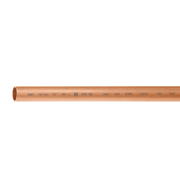 CC-001L Tubo rígido de cobre 1/2" tipo "L", 3m, 1.2kg, FOSET