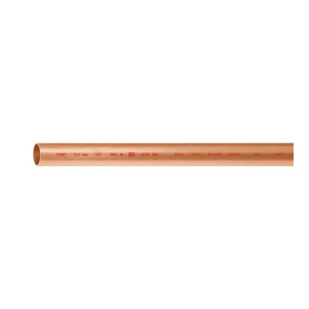 CC-001M Tubo rígido de cobre 1/2" tipo "M", 3m, 0.9kg, FOSET