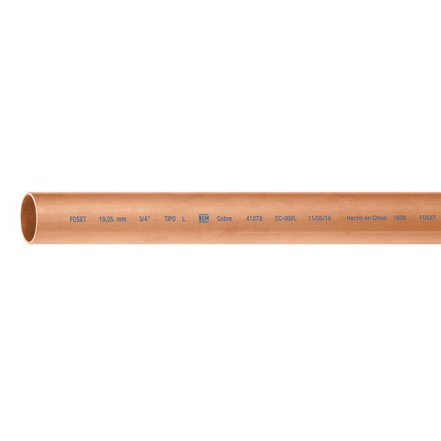 CC-002L Tubo rígido de cobre 3/4" tipo "L", 3m, 1.9kg, FOSET
