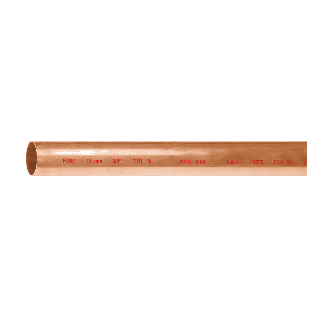 CC-002M Tubo rígido de cobre 3/4" tipo "M", 3m, 1.4kg, FOSET