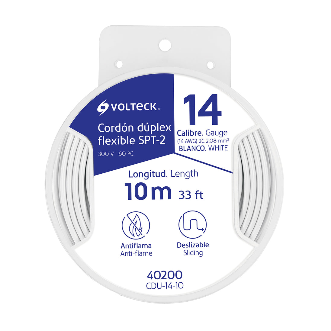 CDU-14-10 Carrete con 10 m cordón dúplex flexible SPT 14 AWG, VOLTECK