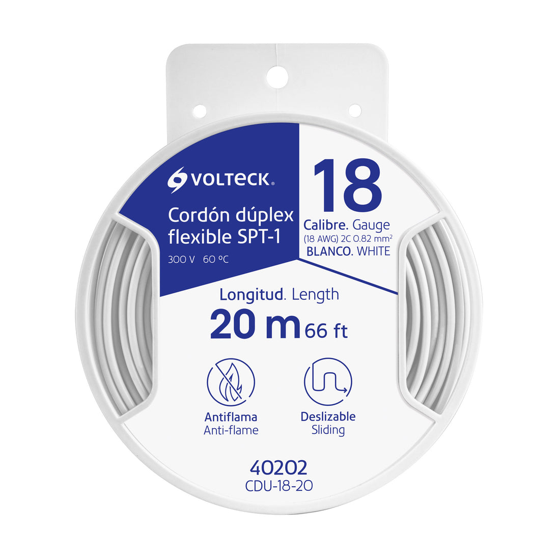 CDU-18-20 Carrete con 20 m cordón dúplex flexible SPT 18 AWG, VOLTECK
