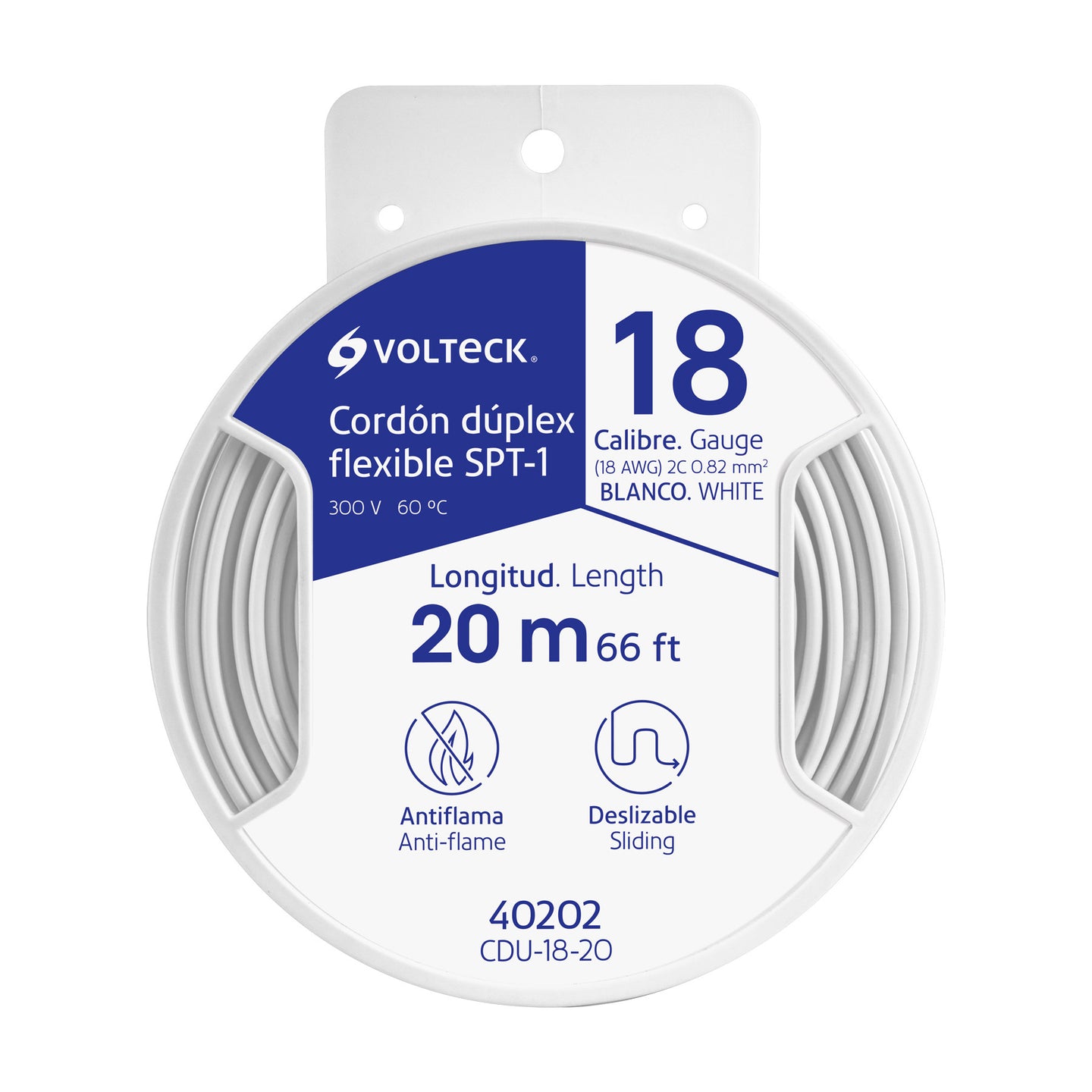 CDU-18-20 Carrete con 20 m cordón dúplex flexible SPT 18 AWG, VOLTECK