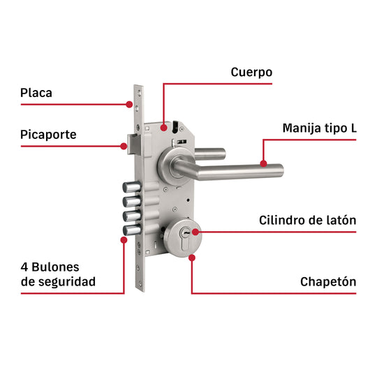 Cerradura Embutir Hermex CEMB-704E 4 Bulones Seguridad 35-45mm