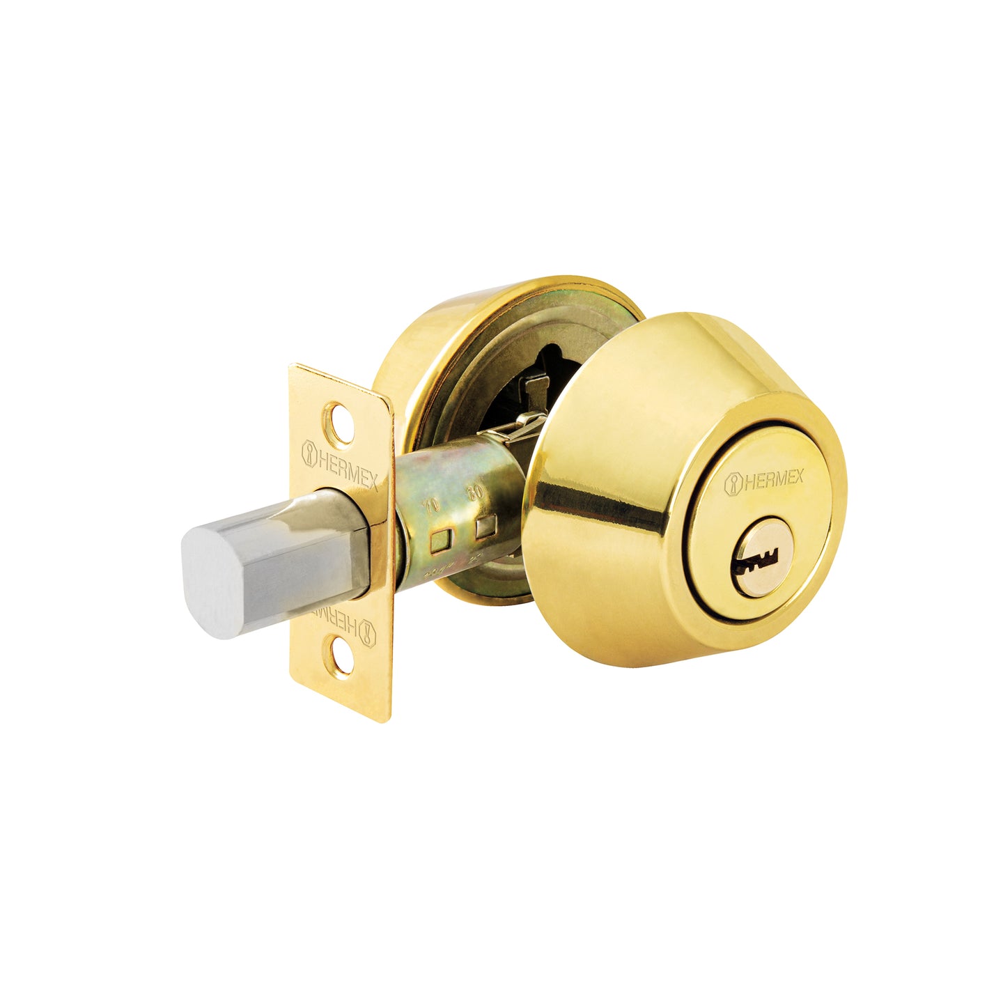 CERO-12 Cerrojo llave-llave latón brillante, llave puntos, HERMEX