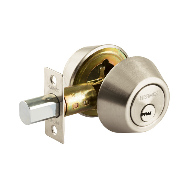 CERO-42 Cerrojo llave-llave níquel satinado, llave puntos, HERMEX