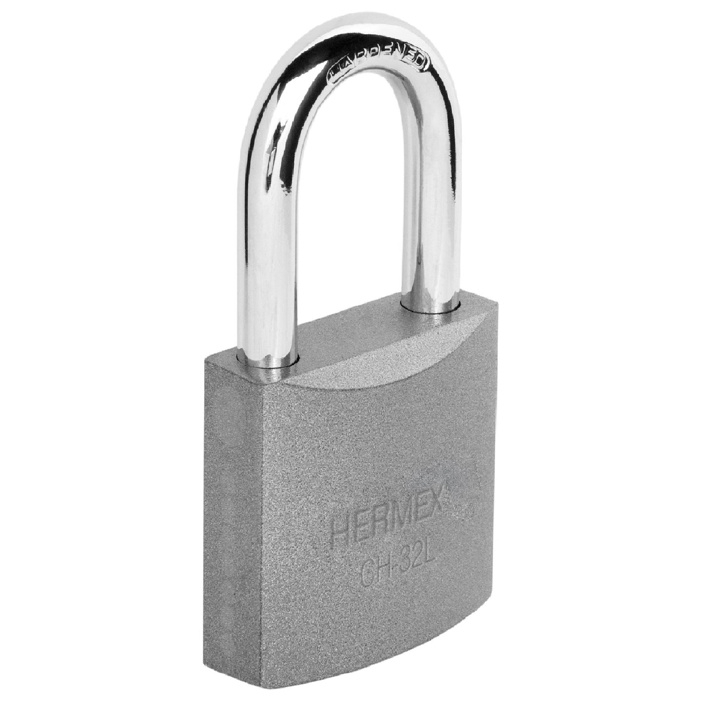 CHB-32L Candado de hierro 32 mm, gancho largo en blíster, HERMEX