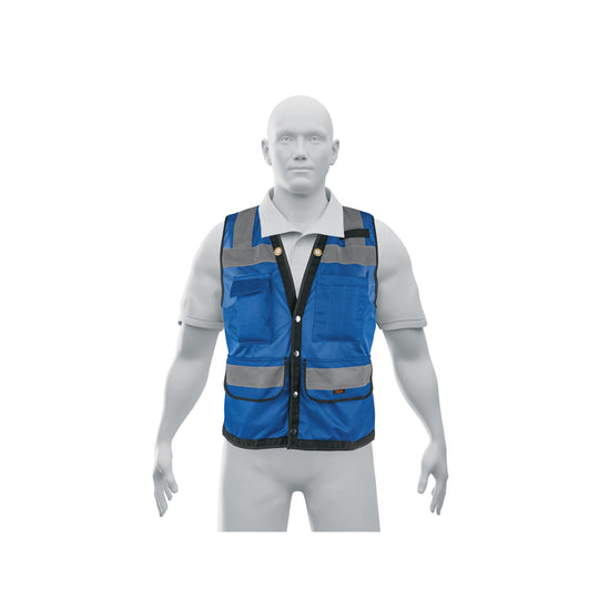 CHS-800A-XL Chaleco seguridad reforzado azul con bolsas, EG, EXPERT