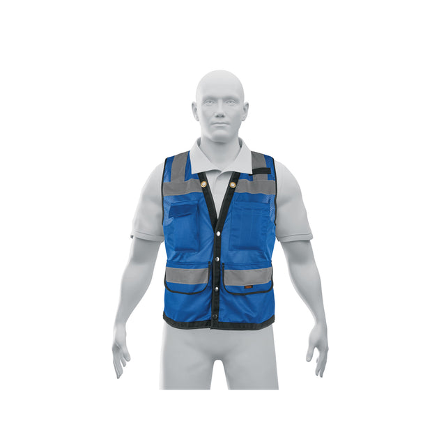 CHS-800A-XL Chaleco seguridad reforzado azul con bolsas, EG, EXPERT
