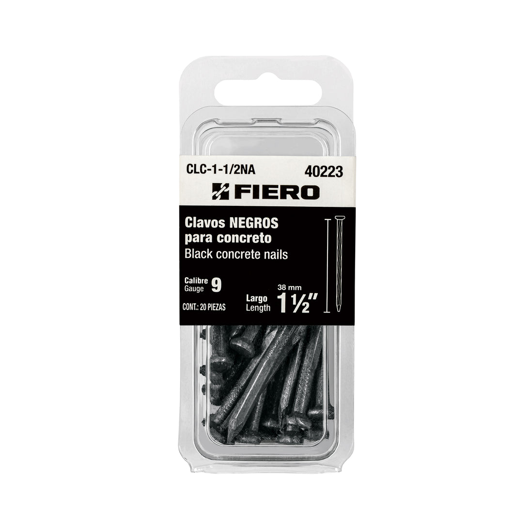 CLC-1-1/2NA Blíster con 20 clavos negros para concreto 1-1/2", FIERO