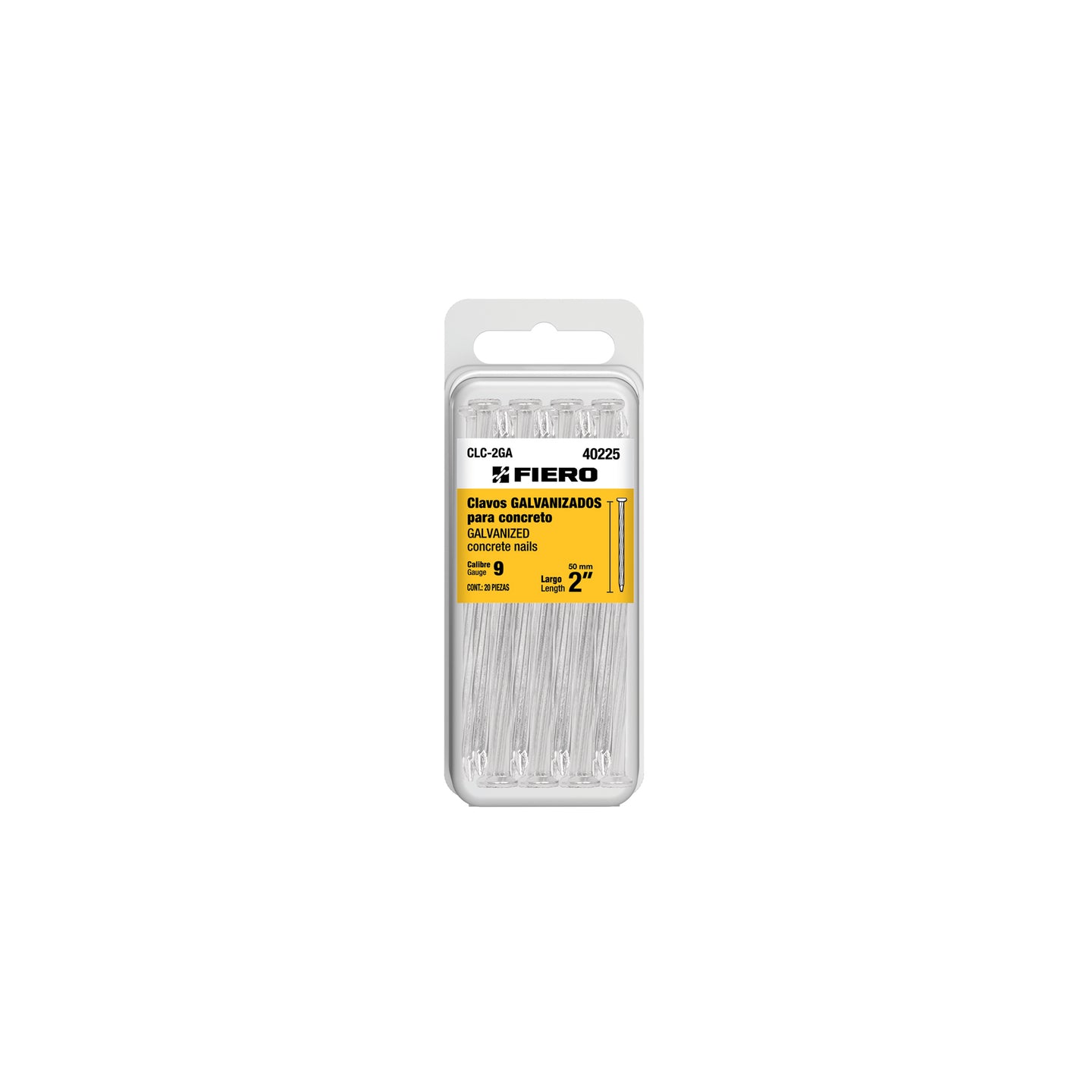 CLC-2GA Blíster con 20 clavos galvanizados para concreto 2", FIERO