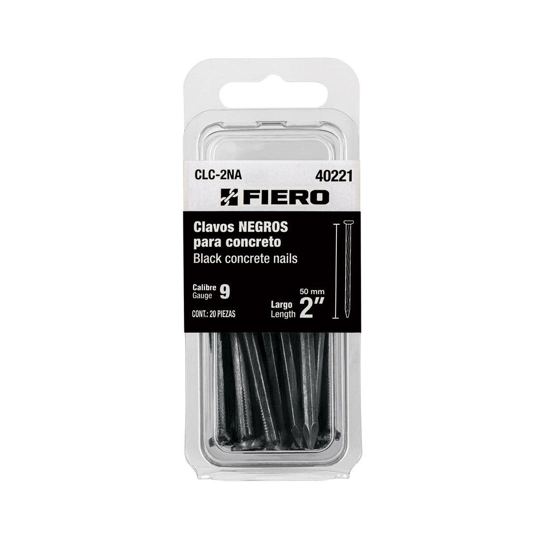 CLC-2NA Blíster con 20 clavos negros para concreto 2", FIERO