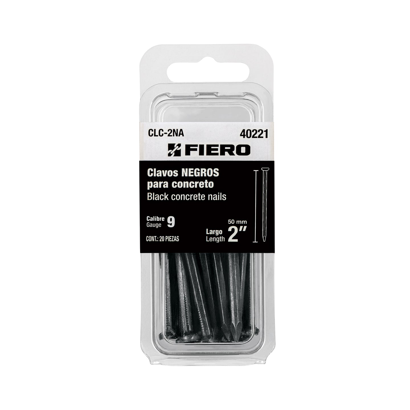 CLC-2NA Blíster con 20 clavos negros para concreto 2", FIERO