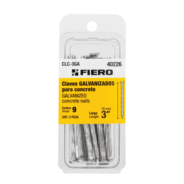 CLC-3GA Blíster con 12 clavos galvanizados para concreto 3", FIERO