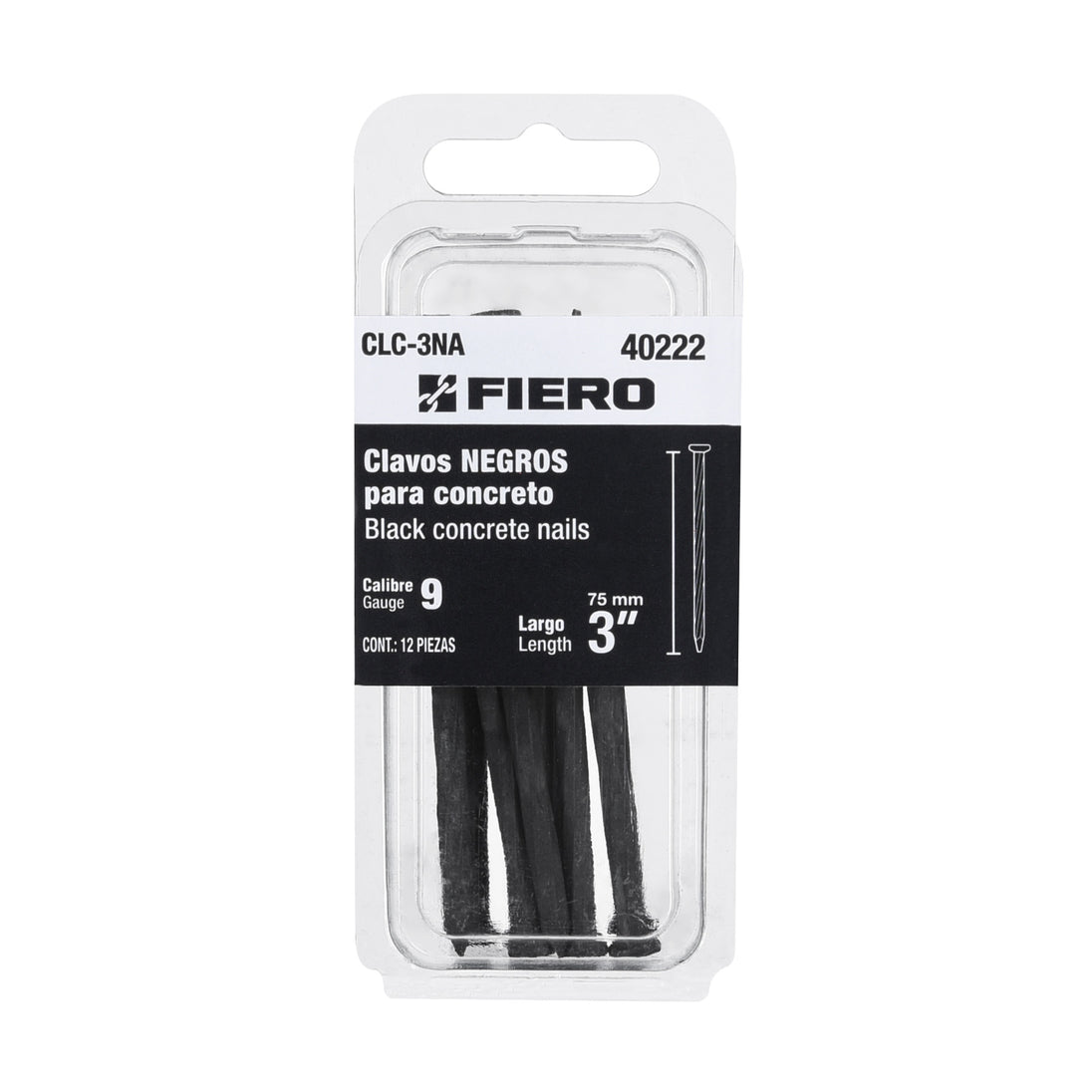 CLC-3NA Blíster con 12 clavos negros para concreto 3", FIERO