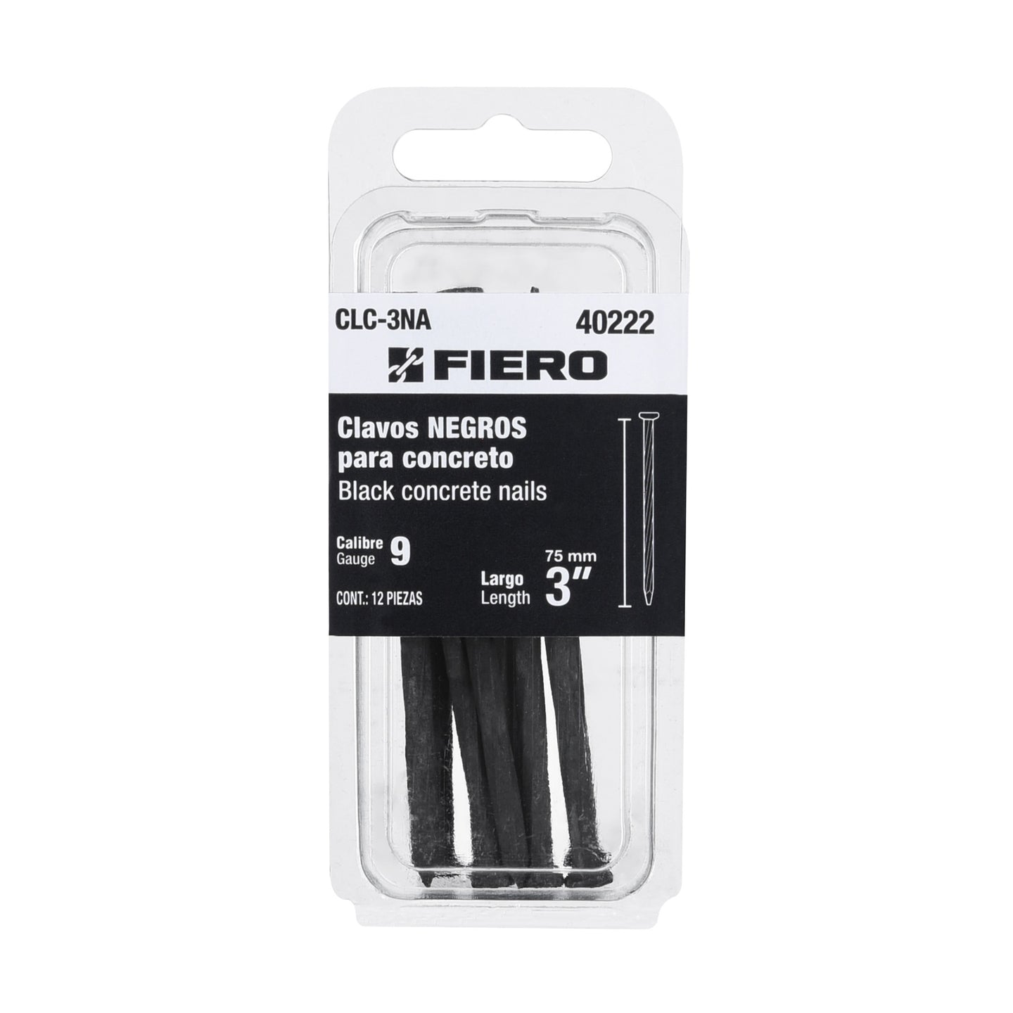 CLC-3NA Blíster con 12 clavos negros para concreto 3", FIERO