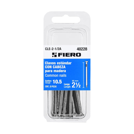 CLE-2-1/2A Blíster con 20 clavos estándar 2-1/2" con cabeza, FIERO