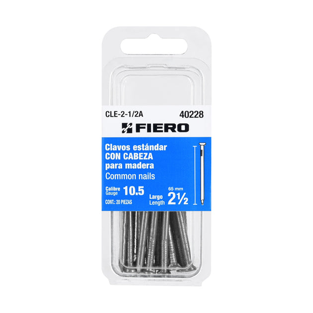 CLE-2-1/2A Blíster con 20 clavos estándar 2-1/2" con cabeza, FIERO